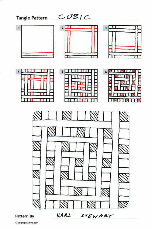 Steps for drawing Karl Stewart's Cubic tangle pattern