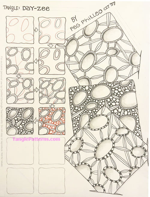 How to draw the Zentangle pattern Day-zee, tangle and deconstruction by Peg Philleo. Image copyright the artist and used with permission, ALL RIGHTS RESERVED.