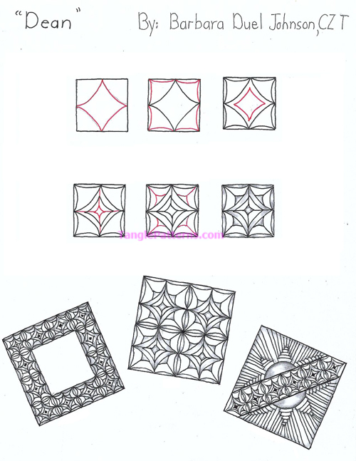 How to draw the Zentangle pattern Dean, tangle and deconstruction by Barbara Johnson. Image copyright the artist and used with permission, ALL RIGHTS RESERVED. How to draw the Zentangle pattern Dean, tangle and deconstruction by Barbara Johnson. Image copyright the artist and used with permission, ALL RIGHTS RESERVED.