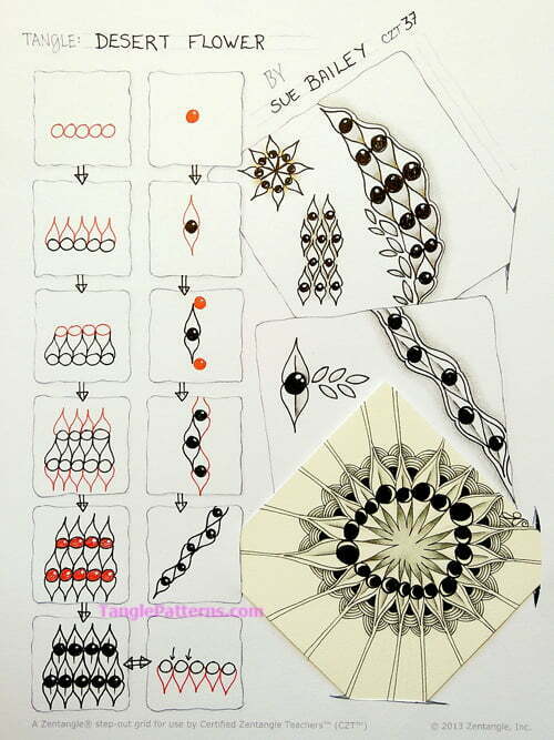 How to draw the Zentangle pattern Desert Flower, tangle and deconstruction by Sue Bailey. Image copyright the artist and used with permission, ALL RIGHTS RESERVED.