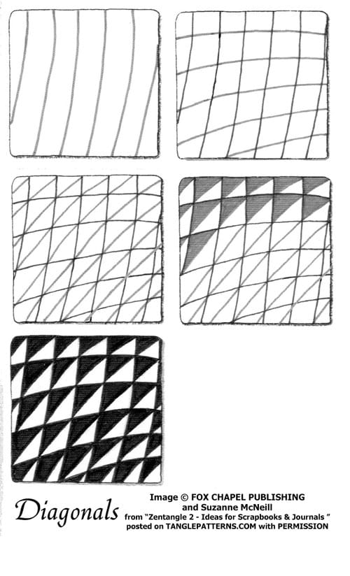How to draw the Zentangle pattern Diagonals, tangle and deconstruction by Suzanne McNeill. Image copyright Suzanne McNeill and Fox Chapel Publishing and used with permission, ALL RIGHTS RESERVED.