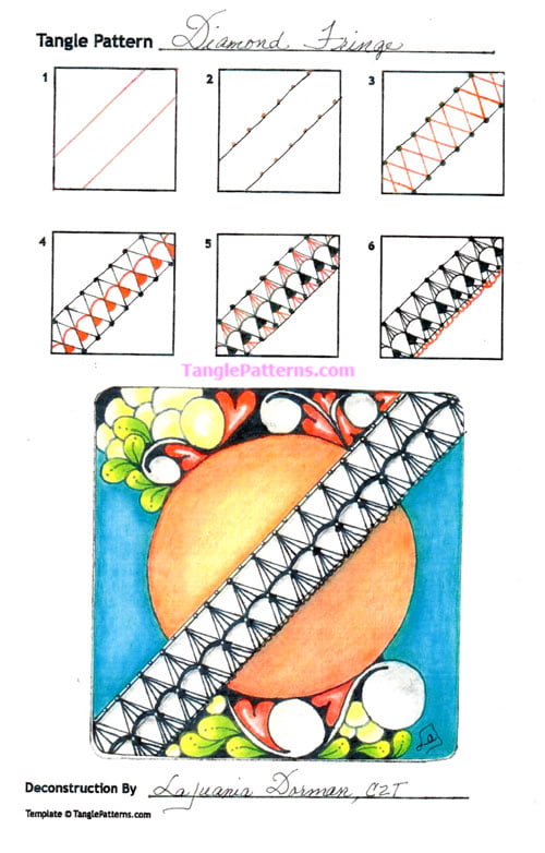 How to draw the Zentangle pattern Diamond Fringe, tangle and deconstruction by LaJuania Dorman. Image copyright the artist and used with permission, ALL RIGHTS RESERVED.