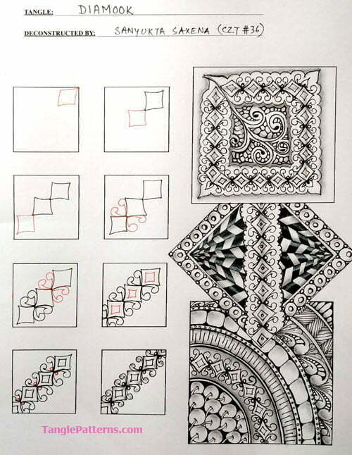 How to draw the Zentangle pattern Diamook, tangle and deconstruction by Sanyukta Saxena. Image copyright the artist and used with permission, ALL RIGHTS RESERVED.