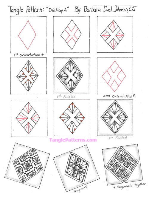 How to draw the Zentangle pattern DiaRay2, tangle and deconstruction by Barbara Johnson. Image copyright the artist and used with permission, ALL RIGHTS RESERVED.