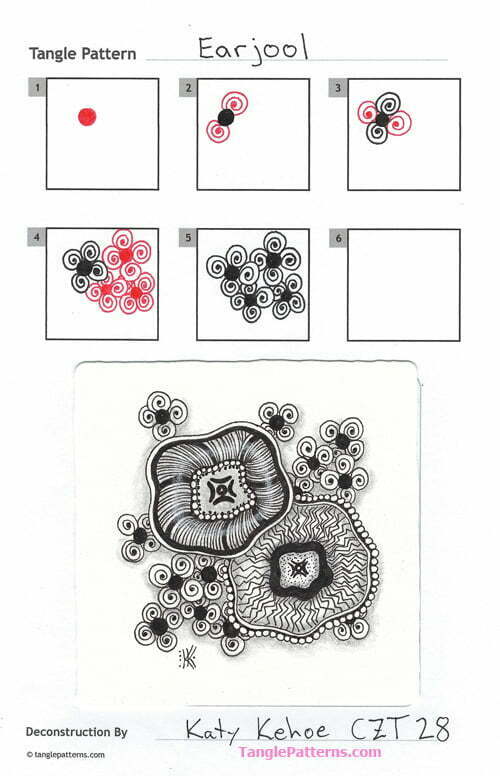How to draw the Zentangle pattern Earjool, tangle and deconstruction by CZT Katy Kehoe. Image copyright the artist and used with permission, ALL RIGHTS RESERVED.
