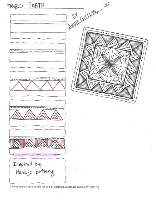 How to draw the Zentangle pattern Earth, tangle and deconstruction by Angie Gittles. Image copyright the artist and used with permission, ALL RIGHTS RESERVED.