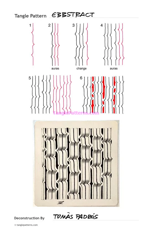 How to draw the Zentangle pattern Ebbstract, tangle and deconstruction by Tomàs Padrós. Image copyright the artist and used with permission, ALL RIGHTS RESERVED.