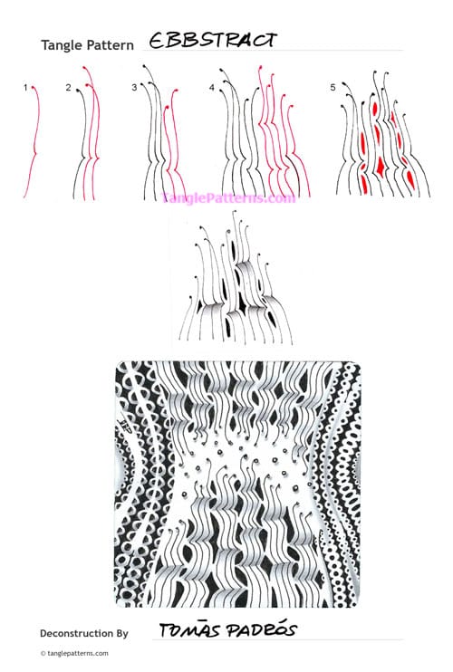 How to draw the Zentangle pattern Ebbstract, tangle and deconstruction by Tomàs Padrós. Image copyright the artist and used with permission, ALL RIGHTS RESERVED. 