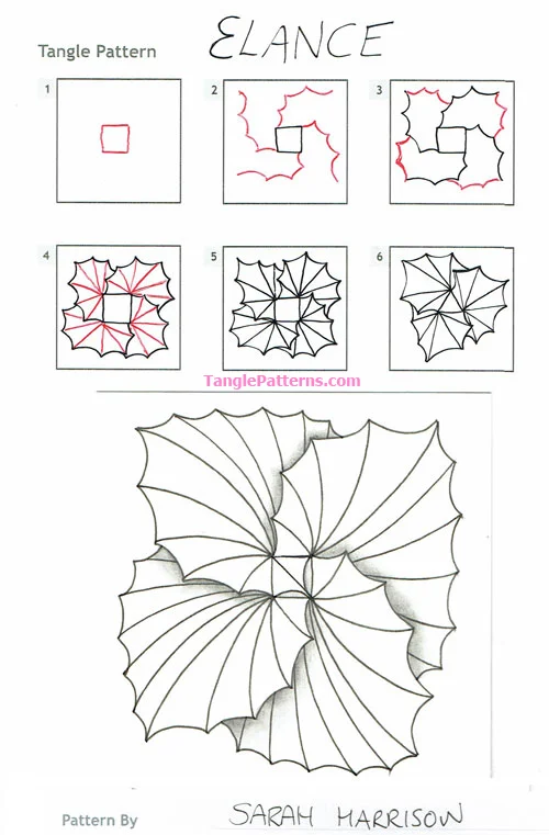 How to draw the Zentangle pattern Elance, tangle and deconstruction by Sarah Harrison. Image copyright the artist and used with permission, ALL RIGHTS RESERVED.