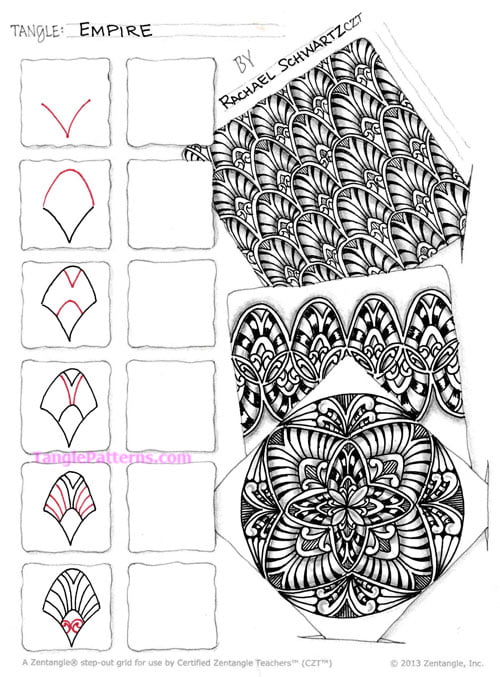 How to draw the Zentangle pattern Empire tangle and deconstruction by Rachael Schwartz. Image copyright the artist and used with permission, ALL RIGHTS RESERVED.