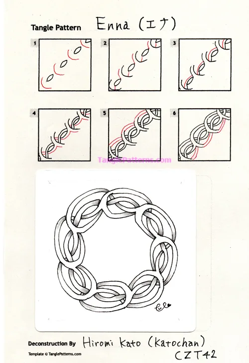 How to draw the Zentangle pattern Enna, tangle and deconstruction by Hiromi Kato. Image copyright the artist and used with permission, ALL RIGHTS RESERVED.
