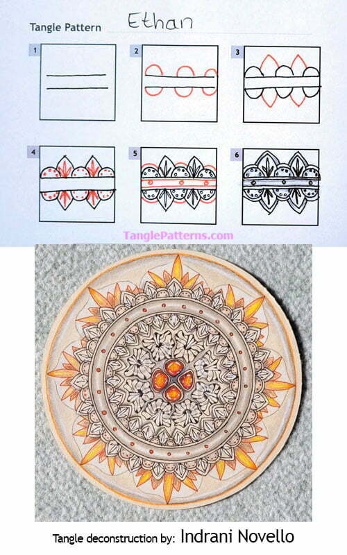 How to draw the Zentangle pattern Ethan, tangle and deconstruction by Indrani Novello. Image copyright the artist and used with permission, ALL RIGHTS RESERVED.