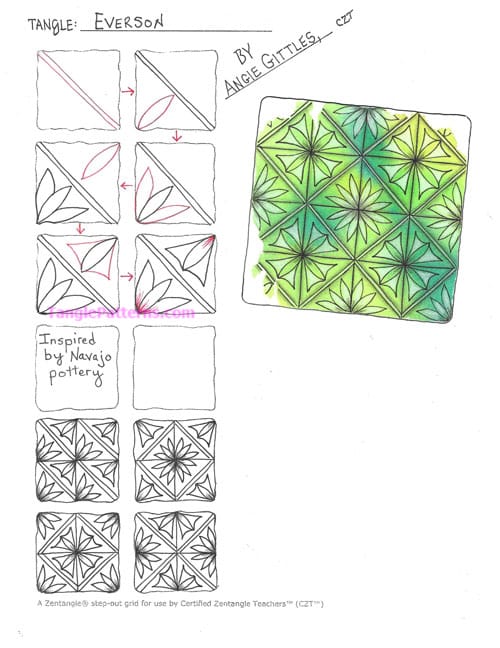 How to draw the Zentangle pattern Everson, tangle and deconstruction by Angie Gittles. Image copyright the artist and used with permission, ALL RIGHTS RESERVED.