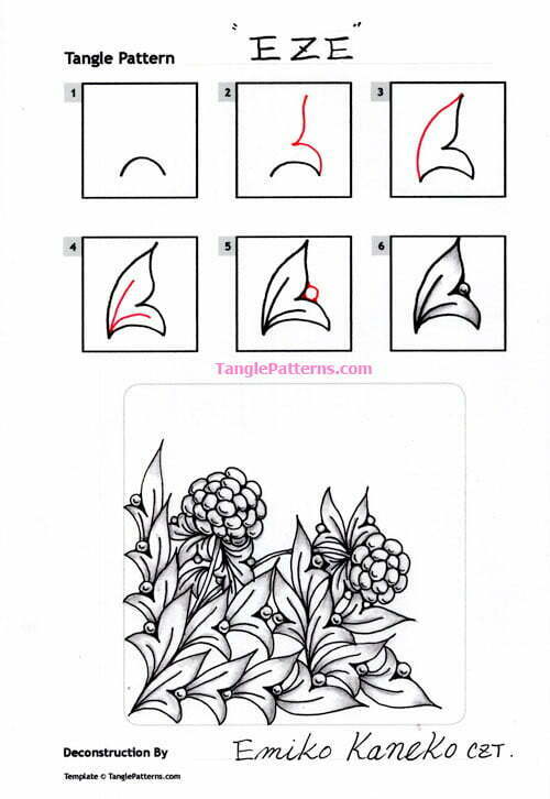How to draw the Zentangle pattern Eze, tangle and deconstruction by Emiko Kaneko. Image copyright the artist and used with permission, ALL RIGHTS RESERVED.