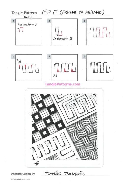 How to draw the Zentangle pattern F2F, tangle and deconstruction by Tomàs Padrós. Image copyright the artist and used with permission, ALL RIGHTS RESERVED.