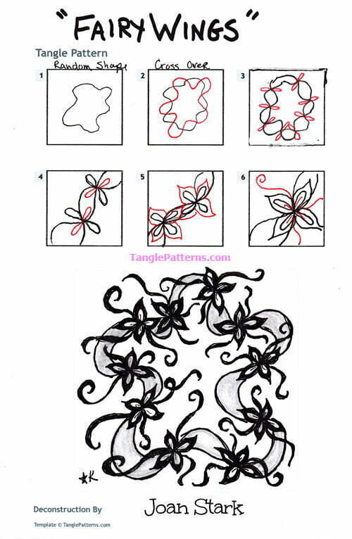 How to draw the Zentangle pattern Fairywings, tangle and deconstruction by Joan Stark. Image copyright the artist and used with permission, ALL RIGHTS RESERVED.