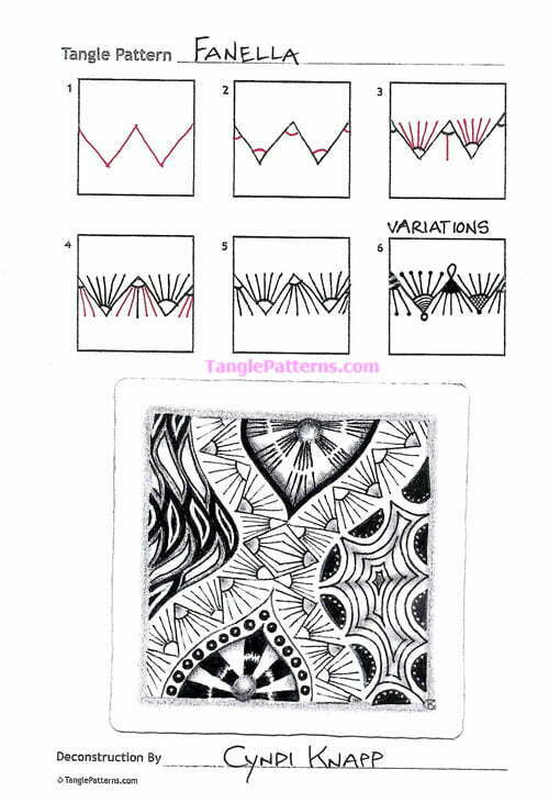 How to draw the Zentangle pattern Fanella, tangle and deconstruction by Cyndi Knapp. Image copyright the artist and used with permission, ALL RIGHTS RESERVED.