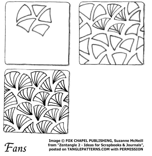 How to draw the Zentangle pattern Fans, tangle and deconstruction by Suzanne McNeill. Image copyright Suzanne McNeill and Fox Chapel Publishing and used with permission, ALL RIGHTS RESERVED.