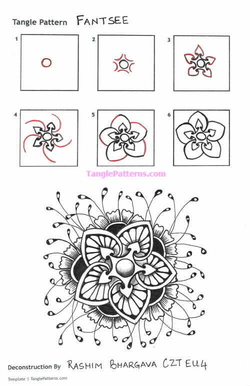 How to draw the Zentangle pattern Fantsee, tangle and deconstruction by Rashim Bhargava. Image copyright the artist and used with permission, ALL RIGHTS RESERVED.