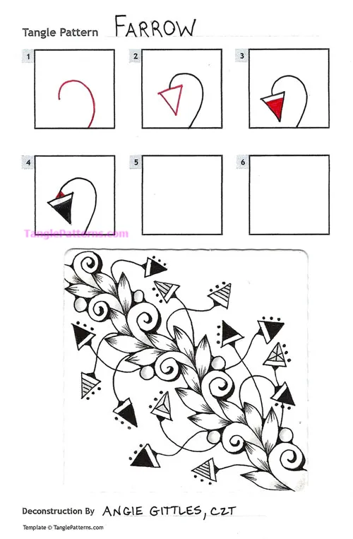How to draw the Zentangle pattern Farrow, tangle and deconstruction by Angie Gittles. Image copyright the artist and used with permission, ALL RIGHTS RESERVED.