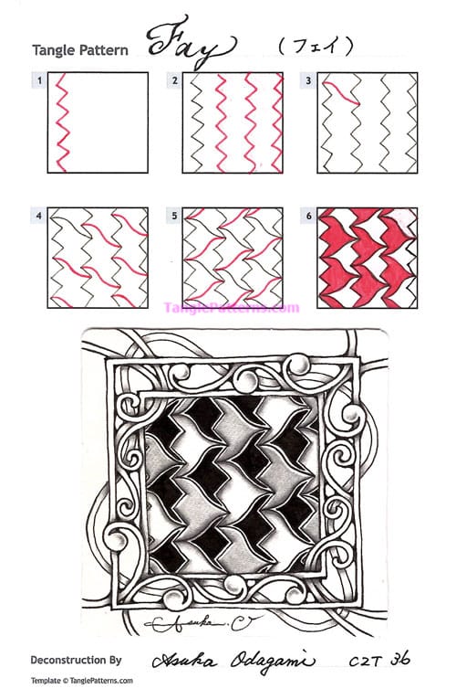 How to draw the Zentangle pattern Fay, tangle and deconstruction by Asuka Odagami. Image copyright the artist and used with permission, ALL RIGHTS RESERVED.