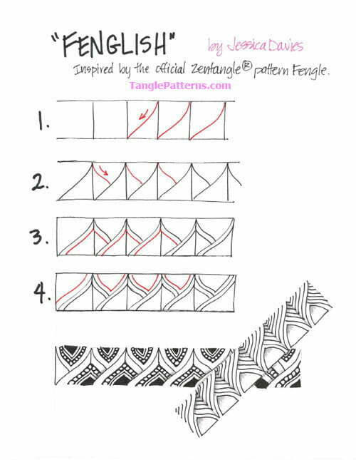 How to draw the Zentangle pattern Fenglish, tangle and deconstruction by Jessica Davies. Image copyright the artist and used with permission, ALL RIGHTS RESERVED.