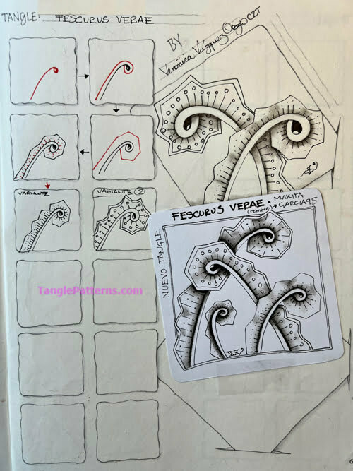 How to draw the Zentangle pattern Fescurus Verae, tangle and deconstruction by Veronica Vazquez. Image copyright the artist and used with permission, ALL RIGHTS RESERVED.