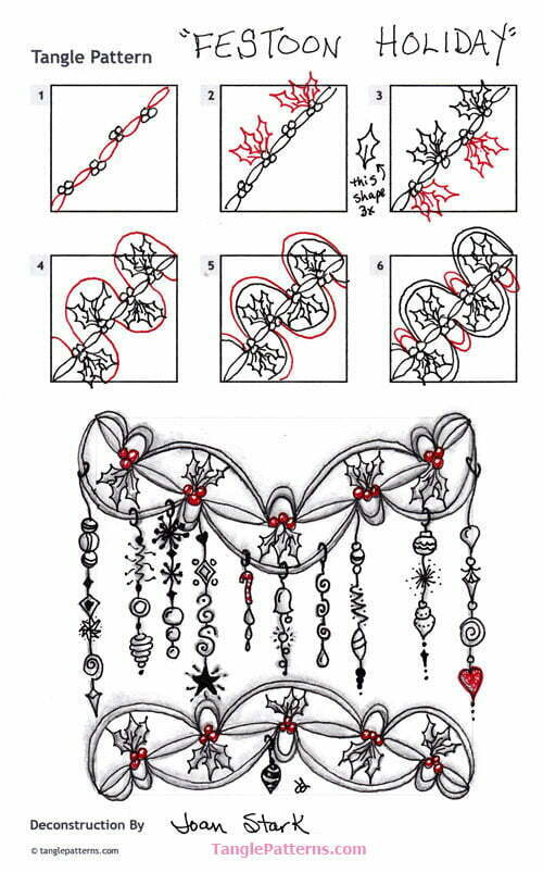 Image copyright the artist and used with permission, ALL RIGHTS RESERVED. Please feel free to refer to the steps images to recreate this tangle in your personal Zentangles and ZIAs, or to link back to this page. However the artist and TanglePatterns.com reserve all rights to these images and they must not be publicly pinned, reproduced or republished. They are for your personal reference only. Thank you for respecting these rights. Click the image for an article explaining copyright in plain English.