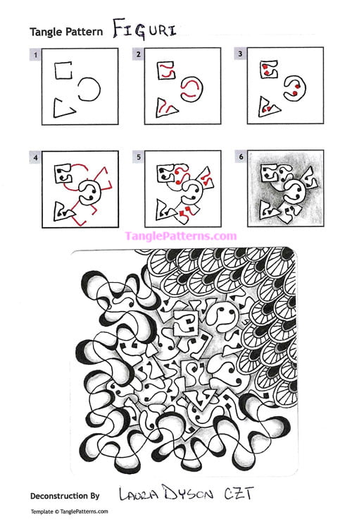 How to draw the Zentangle pattern Figuri, tangle and deconstruction by Laura Dyson. Image copyright the artist and used with permission, ALL RIGHTS RESERVED.