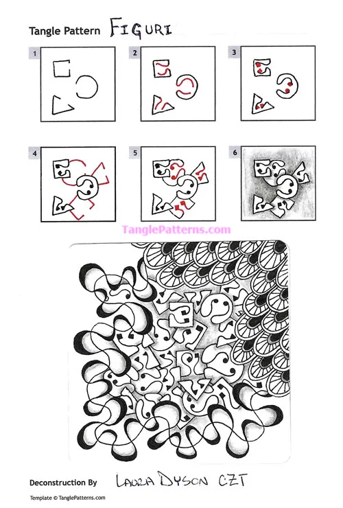How to draw the Zentangle pattern Figuri, tangle and deconstruction by Laura Dyson. Image copyright the artist and used with permission, ALL RIGHTS RESERVED. How to draw the Zentangle pattern Figuri, tangle and deconstruction by Laura Dyson. Image copyright the artist and used with permission, ALL RIGHTS RESERVED.