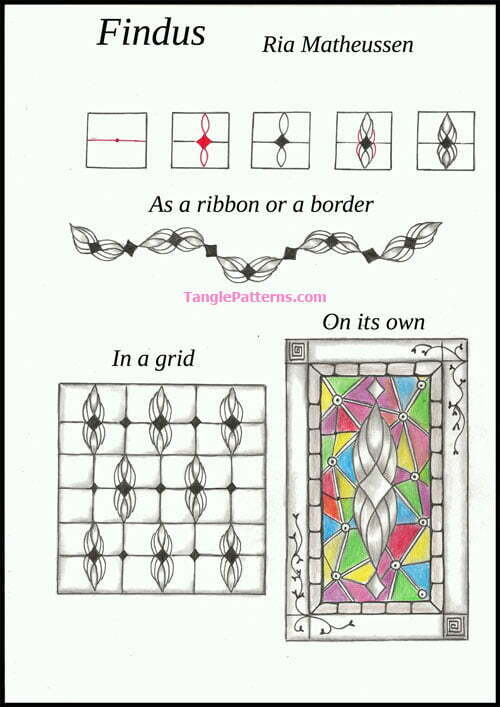 How to draw the Zentangle pattern Findus, tangle and deconstruction by Ria Matheussen. Image copyright the artist and used with permission, ALL RIGHTS RESERVED.