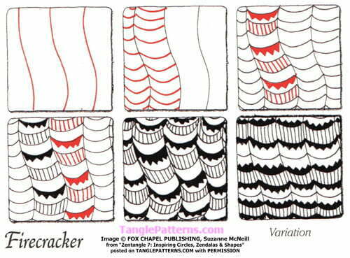 Zentangle pattern: Firecracker. © Suzanne McNeill and Fox Chapel Publishing. ALL RIGHTS RESERVED. You may use this image for your personal non-commercial reference only. Republishing or redistributing IN ANY FORM including pinning is prohibited under law without express permission.
