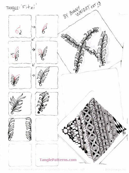 How to draw the Zentangle pattern Fitzi, tangle and deconstruction by Bunny Wright. Image copyright the artist and used with permission, ALL RIGHTS RESERVED.