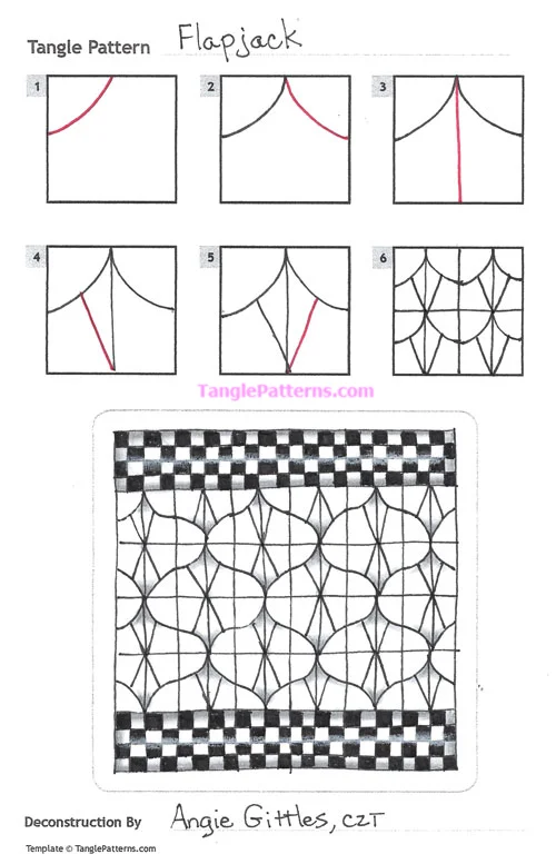 How to draw the Zentangle pattern Flapjack, tangle and deconstruction by Angie Gittles. Image copyright the artist and used with permission, ALL RIGHTS RESERVED.