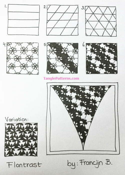 How to draw the Zentangle pattern Flontrast, tangle and deconstruction by Francijn Brouwer. Image copyright the artist and used with permission, ALL RIGHTS RESERVED.
