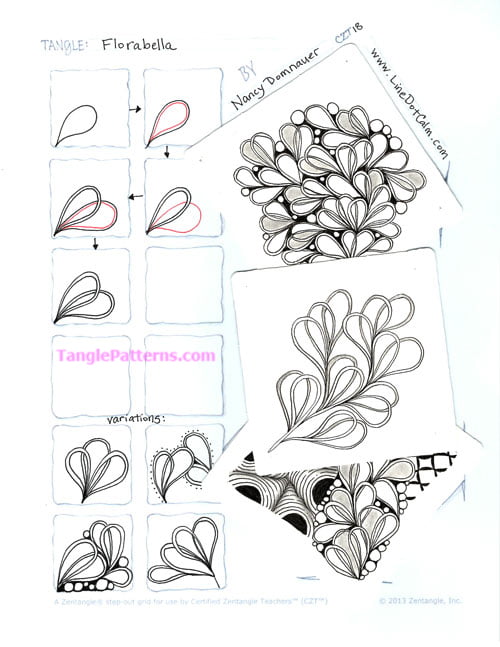 How to draw the Zentangle pattern Florabella, tangle and deconstruction by Nancy Domnauer. Image copyright the artist and used with permission, ALL RIGHTS RESERVED.