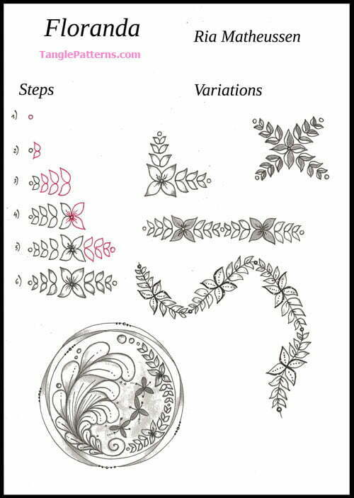 How to draw the Zentangle pattern Floranda, tangle and deconstruction by Ria Matheussen. Image copyright the artist and used with permission, ALL RIGHTS RESERVED.