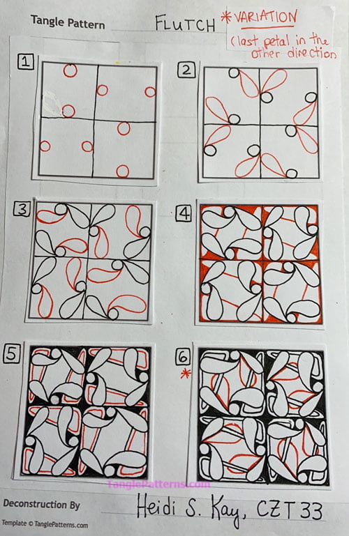 How to draw the Zentangle pattern Flutch, tangle and deconstruction by Heidi Kay. Image copyright the artist and used with permission, ALL RIGHTS RESERVED.