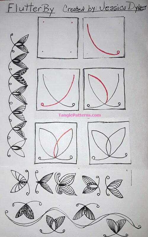 How to draw the tangle pattern FlutterBy, tangle and deconstruction by CZT Jessica Dykes.