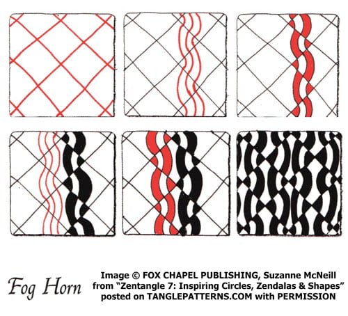 How to draw the Zentangle pattern Foghorn, tangle and deconstruction by Suzanne McNeill. Image copyright the artist and used with permission, ALL RIGHTS RESERVED.