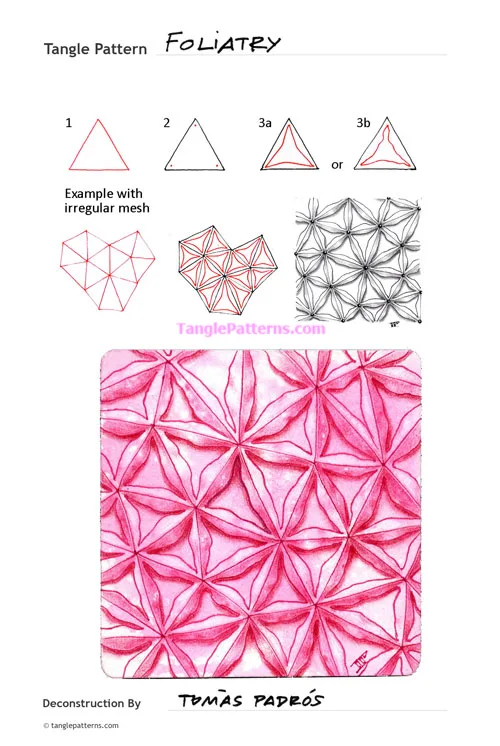 How to draw the Zentangle pattern Foliatry, tangle and deconstruction by Tomàs Padrós. Image copyright the artist and used with permission, ALL RIGHTS RESERVED. How to draw the Zentangle pattern Foliatry, tangle and deconstruction by Tomàs Padrós. Image copyright the artist and used with permission, ALL RIGHTS RESERVED.