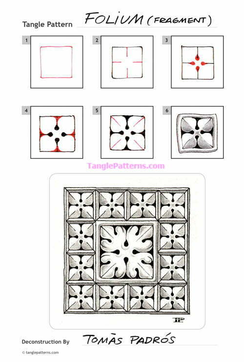 How to draw the Zentangle pattern Folium, tangle and deconstruction by CZT Tomàs Padrós. Image copyright the artist and used with permission, ALL RIGHTS RESERVED.