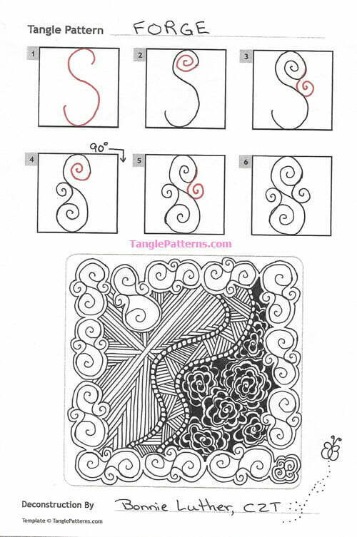 How to draw the Zentangle pattern Forge, tangle and deconstruction by Bonnie Luther. Image copyright the artist and used with permission, ALL RIGHTS RESERVED.