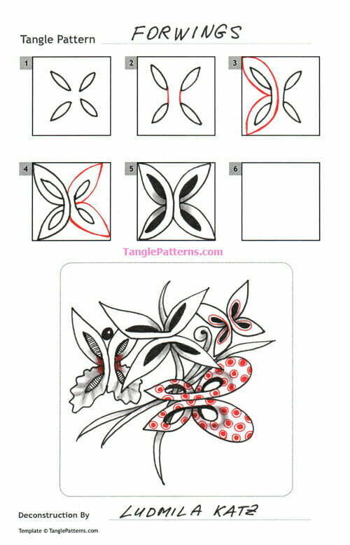 How to draw the Zentangle pattern Forwings, tangle and deconstruction by Ludmila Katz. Image copyright the artist and used with permission, ALL RIGHTS RESERVED.