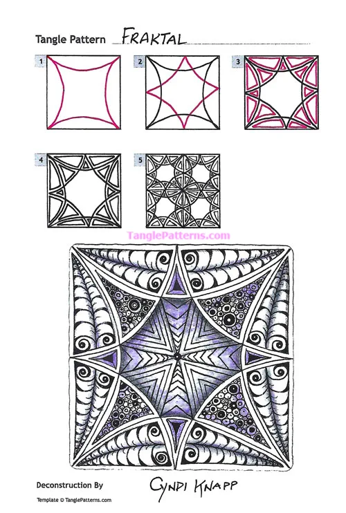 How to draw the Zentangle pattern Fraktal, tangle and deconstruction by Cyndi Knapp. Image copyright the artist and used with permission, ALL RIGHTS RESERVED.