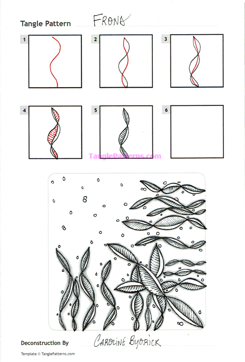 How to draw the Zentangle pattern Frond, tangle and deconstruction by Caroline Byorick. Image copyright the artist and used with permission, ALL RIGHTS RESERVED.