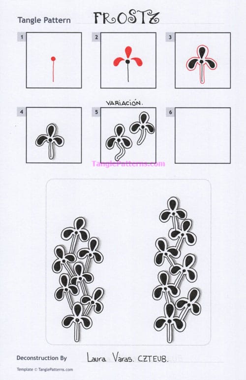 How to draw the Zentangle pattern Frostz, tangle and deconstruction by Laura Varas. Image copyright the artist and used with permission, ALL RIGHTS RESERVED.