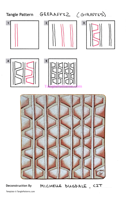 How to draw the Zentangle pattern Geeraffez, tangle and deconstruction by Michelle Dugdale. Image copyright the artist and used with permission, ALL RIGHTS RESERVED. How to draw the Zentangle pattern Geeraffez, tangle and deconstruction by Michelle Dugdale. Image copyright the artist and used with permission, ALL RIGHTS RESERVED.