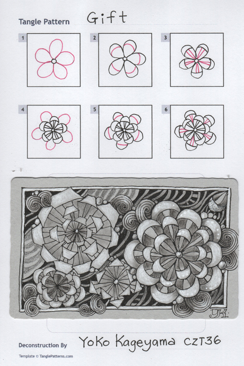 How to draw the Zentangle pattern Gift, tangle and deconstruction by Yoko Kageyama. Image copyright the artist and used with permission, ALL RIGHTS RESERVED.