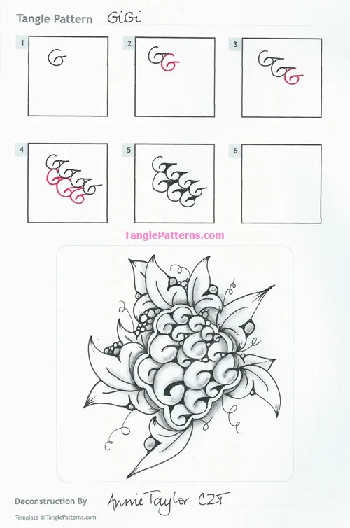 How to draw the Zentangle pattern GiGi, tangle and deconstruction by Annie Taylor. Image copyright the artist and used with permission, ALL RIGHTS RESERVED.